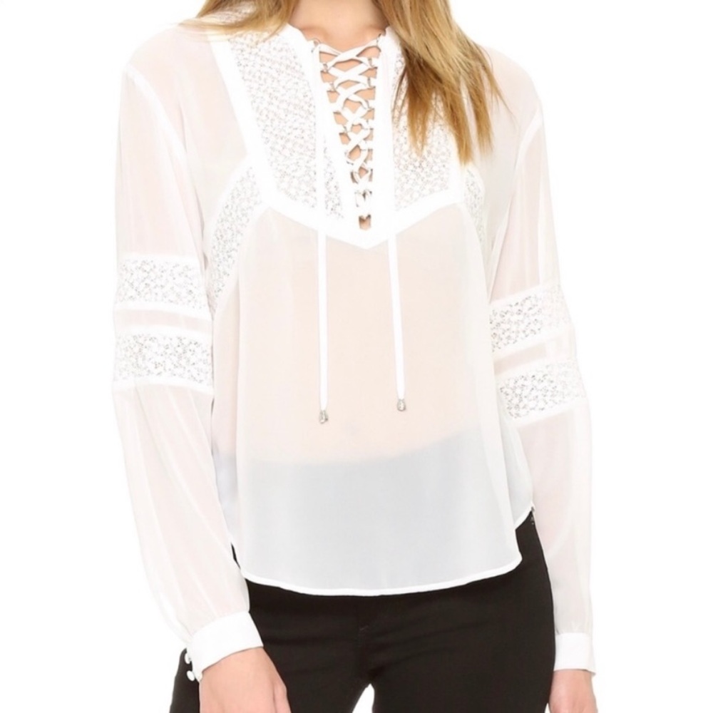 The Kooples White Relaxed Lace-Up Blouse